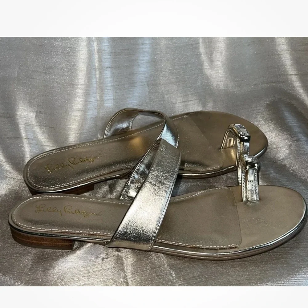 Lilly Pulitzer 9 Callie gold toe sandals nwob - Picture 1 of 5